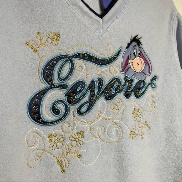 Vintage Disney Eeyore Womens Medium V neck Fleece Sweatshirt Light Blue - Picture 2 of 4